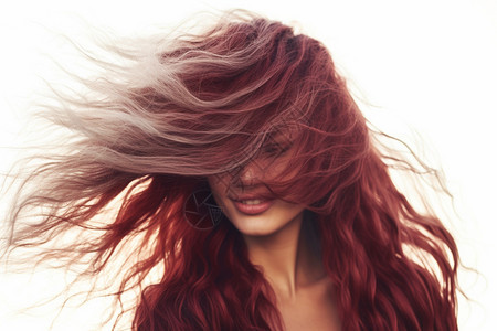 红色长发的模特图片