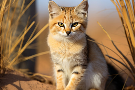 沙漠沙丘里的小猫图片