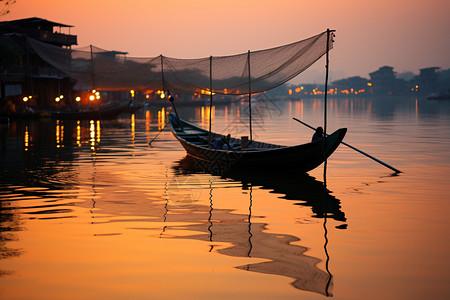 夜晚渔船夜晚捕鱼的渔船背景