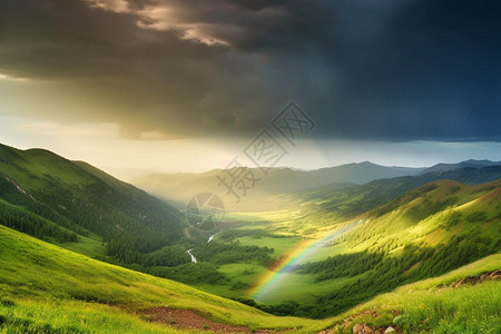 雨后山谷间的彩虹图片