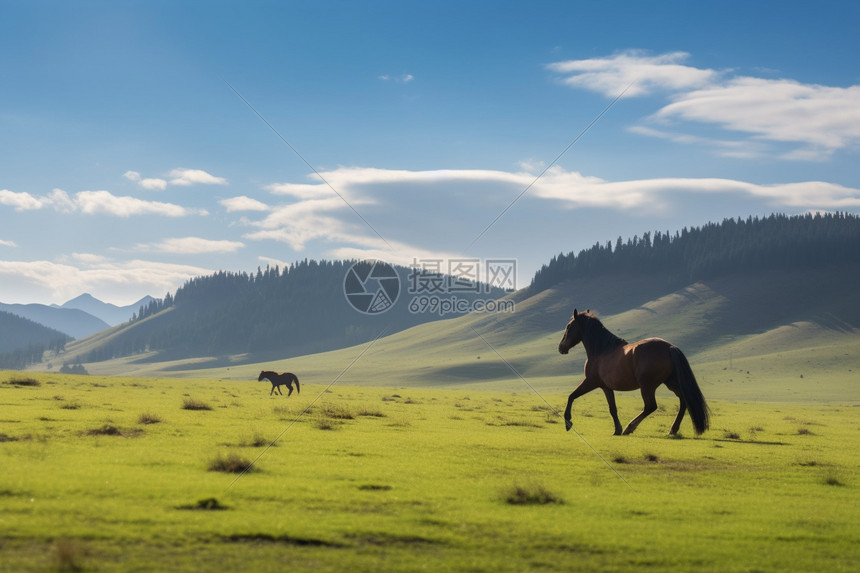 马在草原上奔跑图片