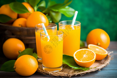 三杯橙汁图片