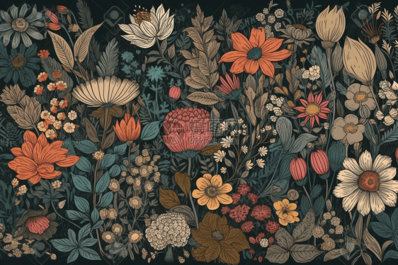 草药和花卉的抽象插图图片