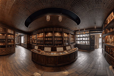 360度的传统中药店的内部环境背景图片