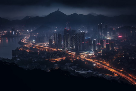 夜生活中的城市背景图片