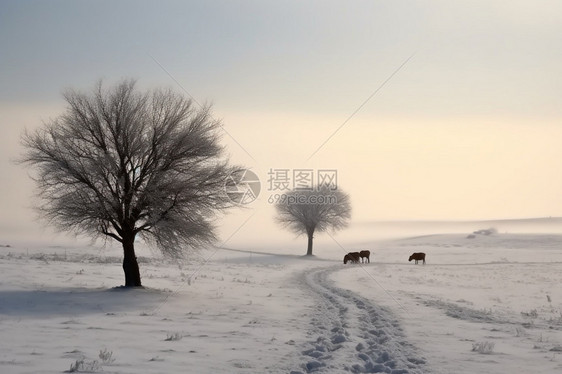 下雪的草原图片