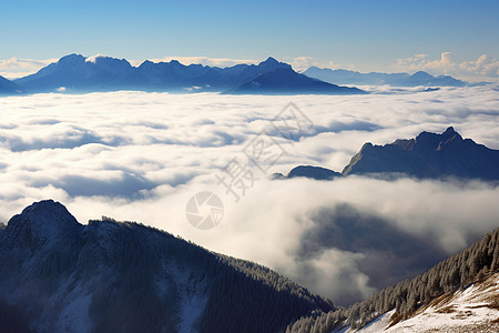 云海天空山顶山脉自然美景图片