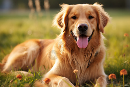草地上的金毛狗背景图片
