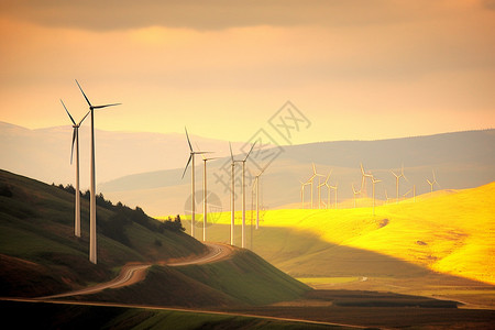金黄色风力发电背景图片