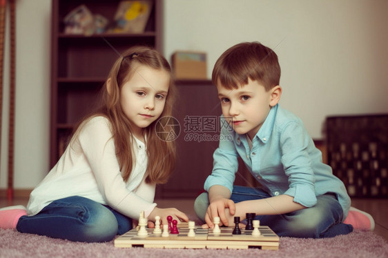 玩跳棋的兄妹图片