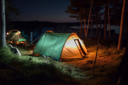 灯火通明的帐篷图片