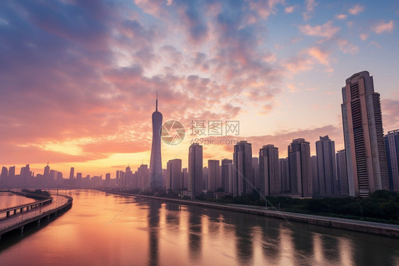 夕阳下的城市图片