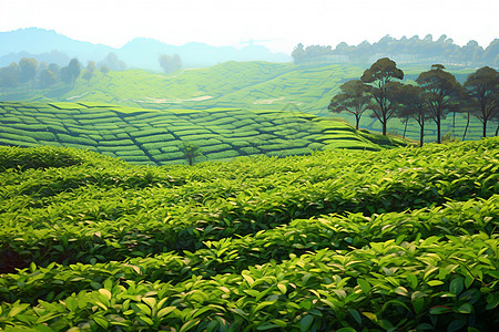 茶作物漫山遍野的茶叶背景