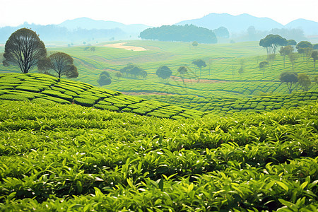 茶作物郁郁葱葱的茶园背景