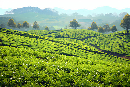 茶作物翠绿的茶园背景