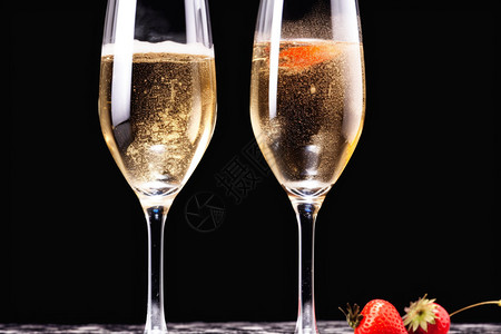 两支精致的香槟酒杯图片