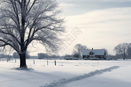 冬季树木和房屋图片