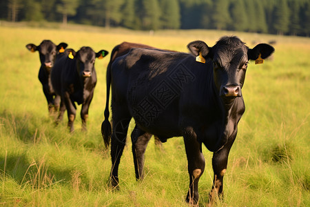 草地上放牧的牛背景图片