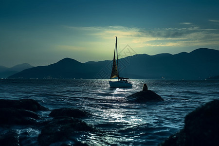 夜晚的海景图片