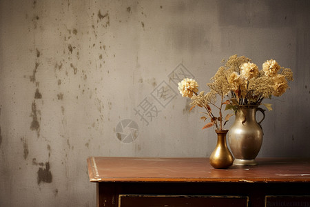 古铜色花瓶的花束图片