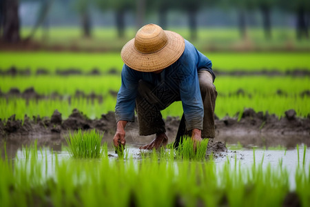 农民在种水稻图片
