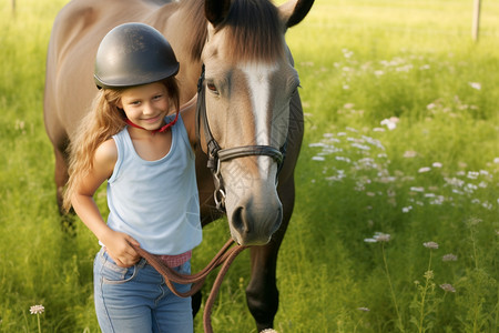 牵着马的女孩图片