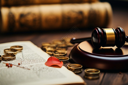 离婚律师法槌和戒指背景
