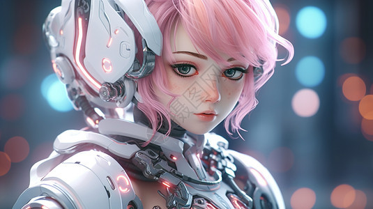 粉色头发的科技少女背景图片