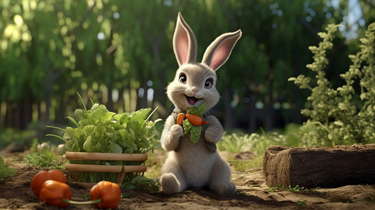 在花园里吃胡萝卜的兔子图片