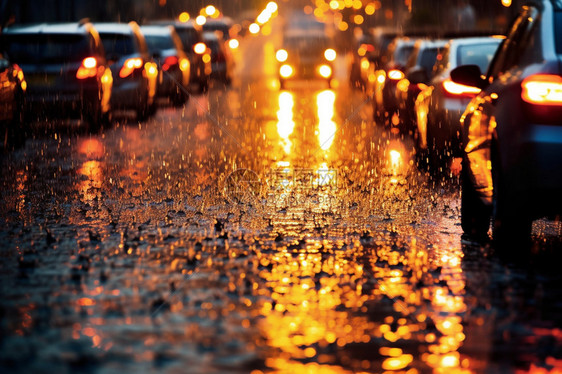 雨夜城市的街头的汽车图片