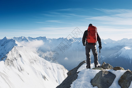 红色冒险冒险的登山者背景