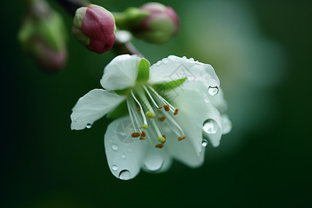 清晨花园樱花上的露水图片