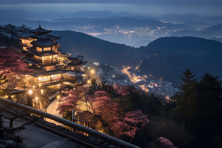 夜晚灯火透明的城市景观图片