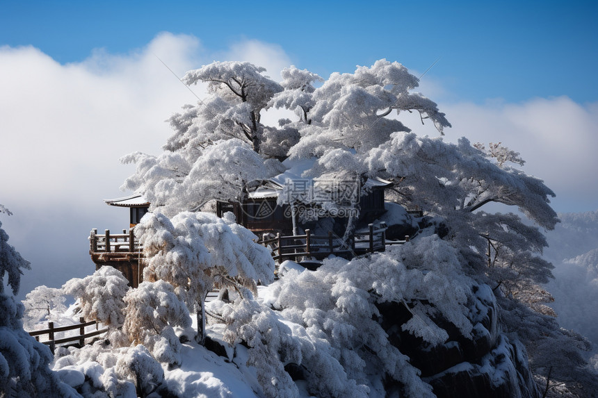 美丽的冬季黄山景观图片