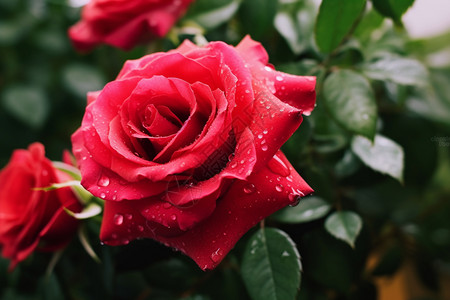 花园中盛开的粉红色玫瑰背景图片