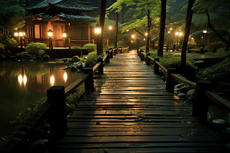 日式木板桥花园图片