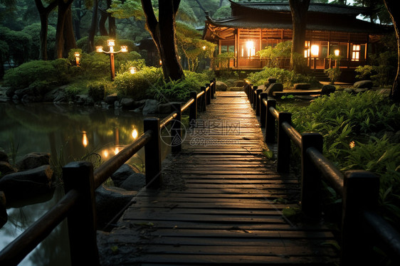 日式木板桥图片