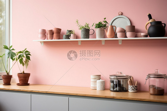 厨房的粉红色墙壁图片
