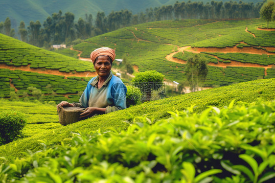 茶叶种植田的茶农图片