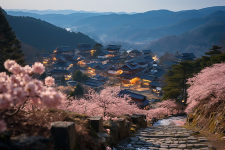 春天美丽的樱花城市景观图片