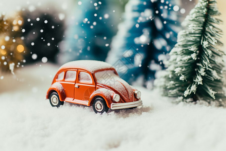 圣诞树下的玩具汽车图片