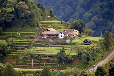 依山而建的房屋图片