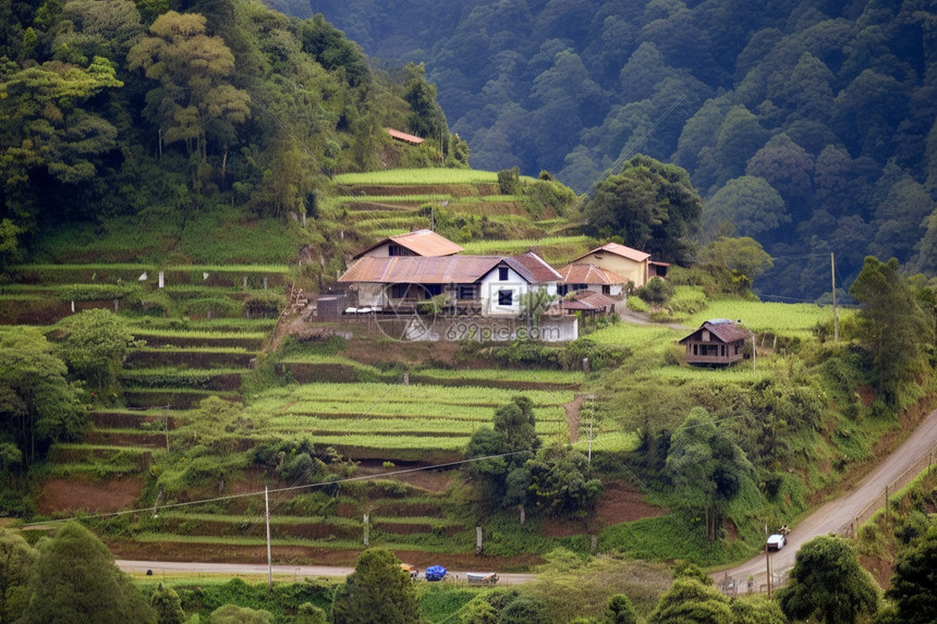 依山而建的房屋图片