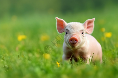 站在草地上的小猪图片