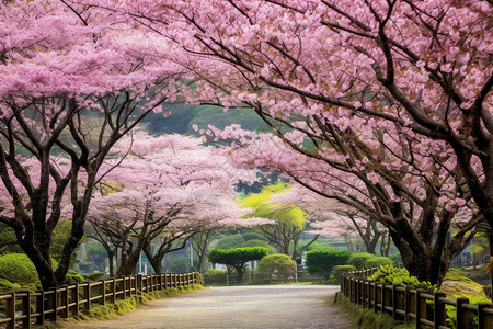 美丽的樱花公园背景图片