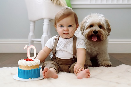 小宝宝和狗狗一起过生日图片
