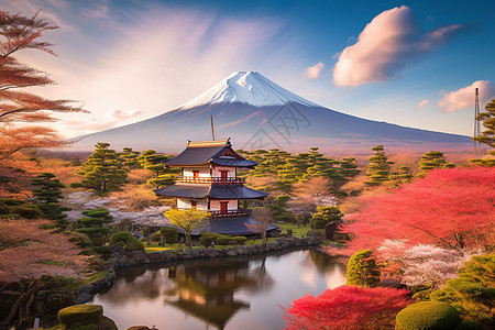 樱花与富士山背景图片