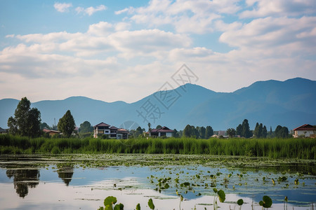 农村荷花池的美丽景观图片