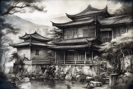 中式水墨画风景图片