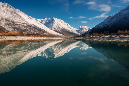 雪山湖泊的风景背景图片